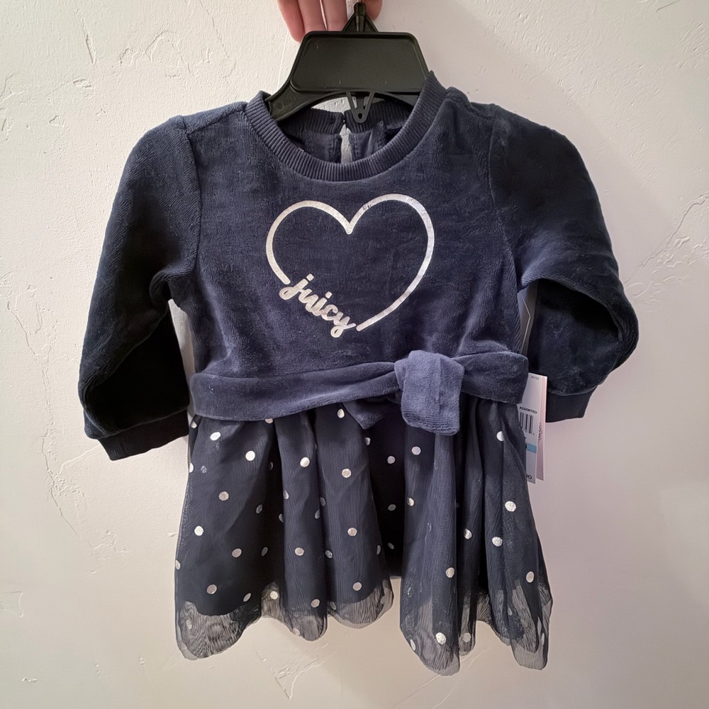 NWT Juicy Couture Navy Dress with Heart and Polka Dots